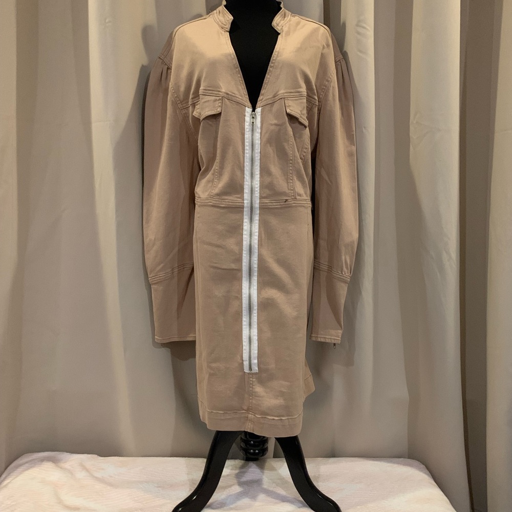 Brown Front Zip Bodycon Denim
